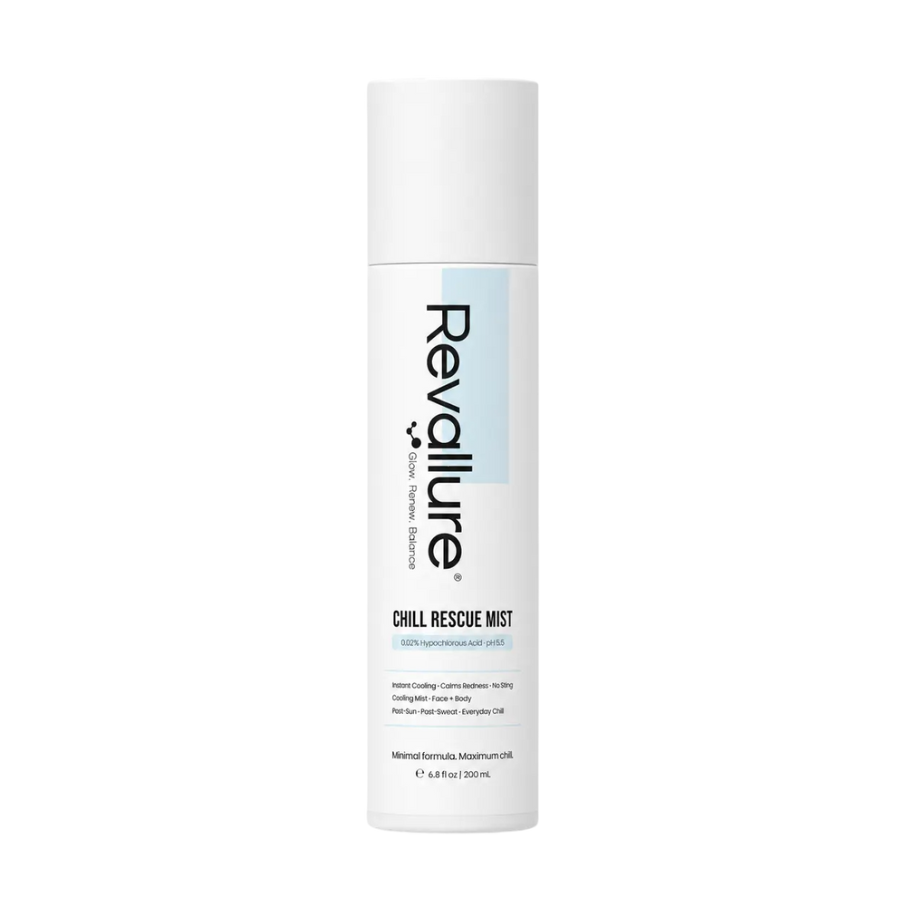 Beverly Hills REVALLURE 200 ML hypochlorous acid skincare solution, 200 PPM and pH 5.5, perfected in our own facility for sensitive skin, irritated skin, warm skin, acne prone skin, and daily skin barrier support. A gentle cleanser, toner, moisturizer prep, face mist, calming spray, redness relief, acne care, and refreshing skincare essential for balanced, clean, hydrated skin.